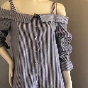 Active USA off shoulder striped button up blouse